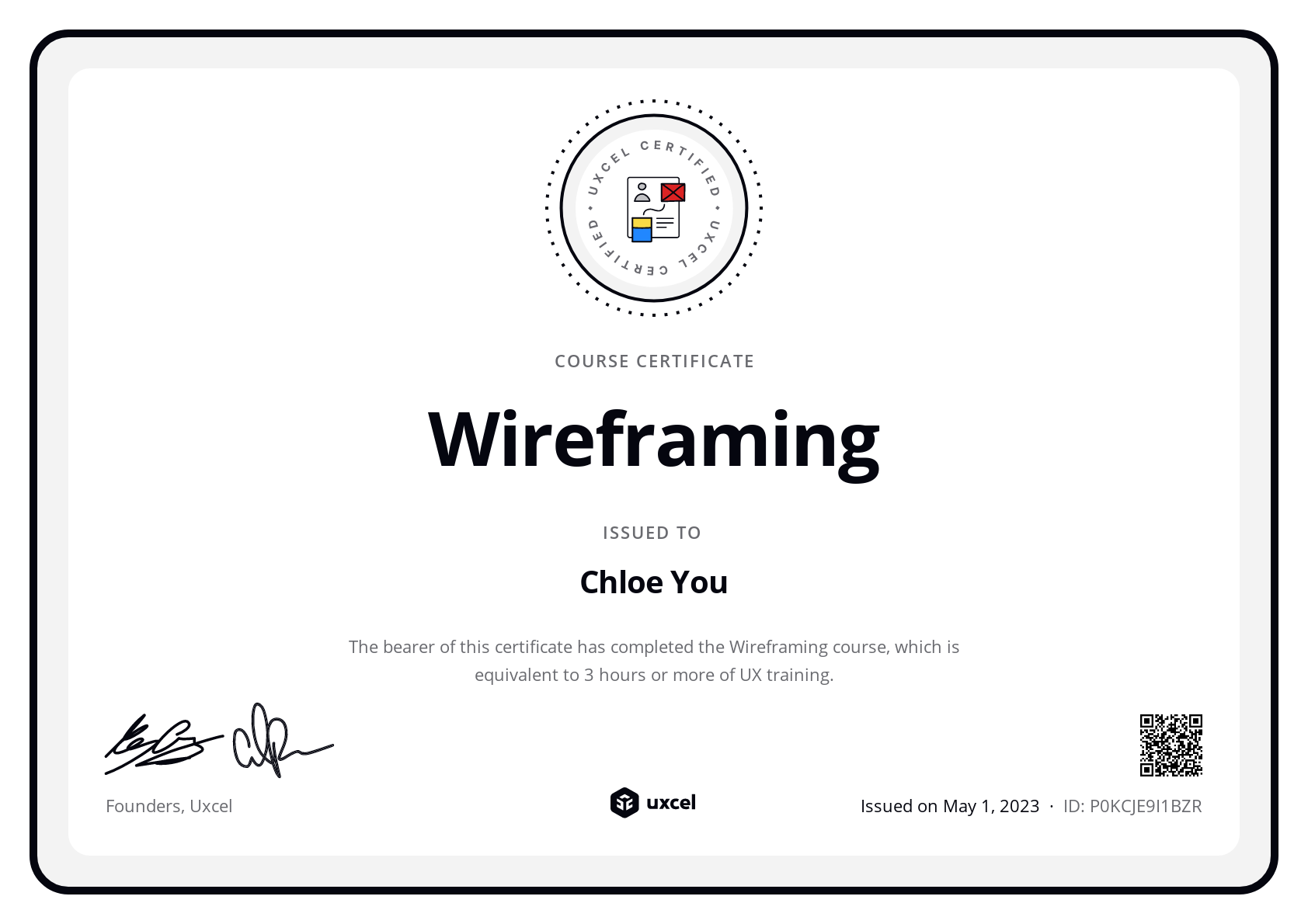 Chloe You's certificate